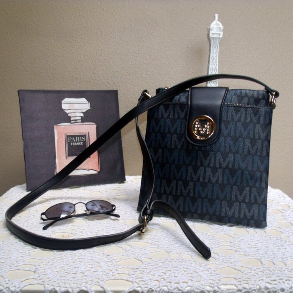 MKF Collection Mia K Crossbody Faux Leather Bag Navy Blue & Black